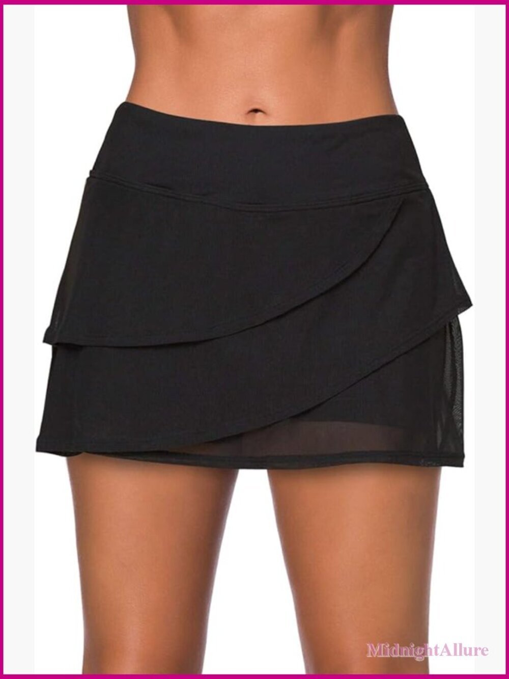 Women's Waistband Layered Swimdress Ruffle Swim Skirt Bottoms High Waisted